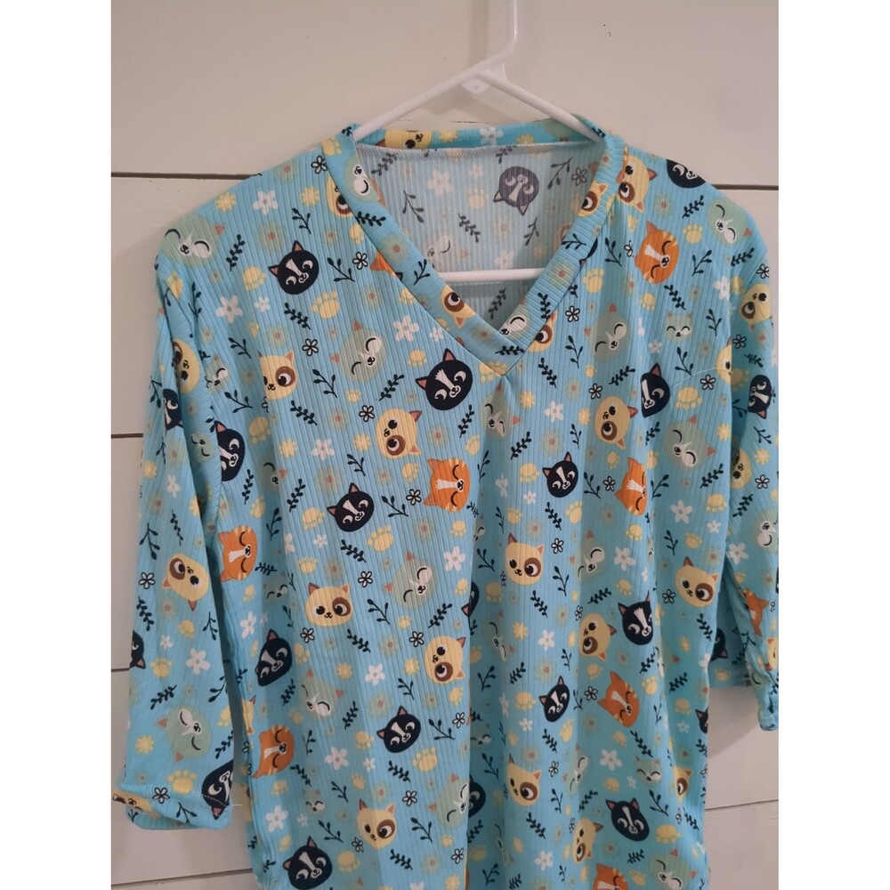 Blue cat pajama set wide leg summer pet, cozy